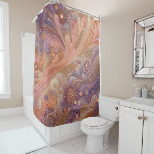 Celestial Bloom: A Dance of Stardust and Petals Shower Curtain