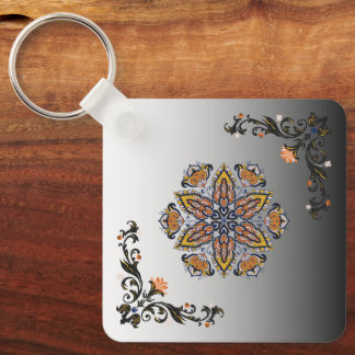 Celestial Bloom, Black and Gold Botanicals Key Ring