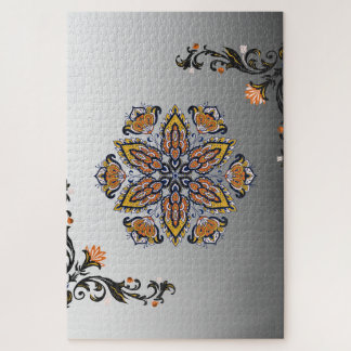 Celestial Bloom – Black & White Mandala Floral Jigsaw Puzzle
