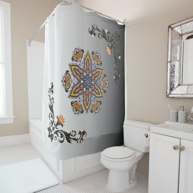 Celestial Bloom Mandala Art Shower Curtain (In Situ)