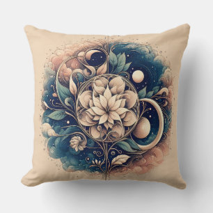 "Celestial Bloom – Mystic Floral Moon Art" Cushion