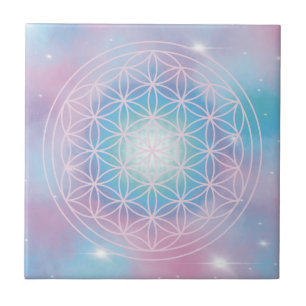 Celestial Bloom – Sacred Geometry Flower of Life Ceramic Tile