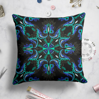 Celestial Bloom Star Pillow in Black