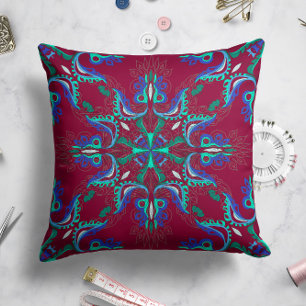 Celestial Bloom Star Pillow in Magenta