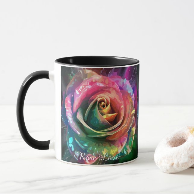  Celestial Blossom: Alien Rose Classic Mug, 325 ml Mug (With Donut)
