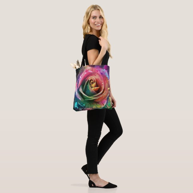 Celestial Blossom: Alien Rose Tote Bag (On Model)