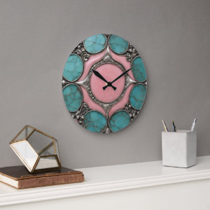 Celestial Blossom in Tourmaline and Turquoise Large Clock