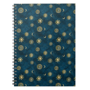 Celestial Blue and Gold Starry Night Crescent Moon Notebook
