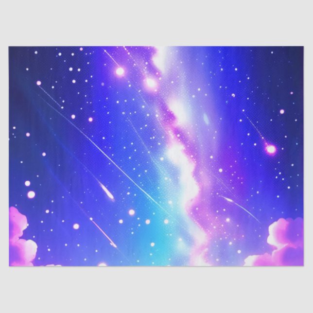 Celestial Blue and Pink Galaxy Birthday Gift Wrap Tissue Paper (Front)