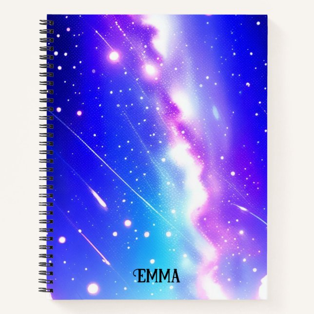 Celestial Blue and Pink Galaxy Custom Name Notebook (Front)