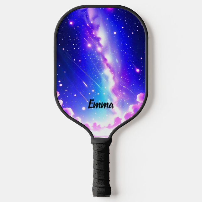 Celestial Blue and Pink Galaxy Custom Name Pickleball Paddle (Front)