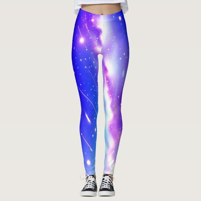 Celestial Blue and Pink Galaxy Leggings (Front)