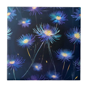 Celestial Blue Aster A Cosmic Bloom Ceramic Tile