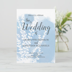 Celestial Blue Botanical Watercolor Wash Wedding Invitation