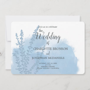 Celestial Blue Botanical Watercolor Wash Wedding Invitation