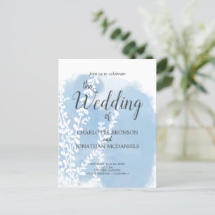 Celestial Blue Botanical Watercolor Wash Wedding Postcard