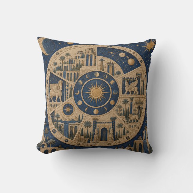 Celestial Blue Circular Palace Medallion Cushion (Front)