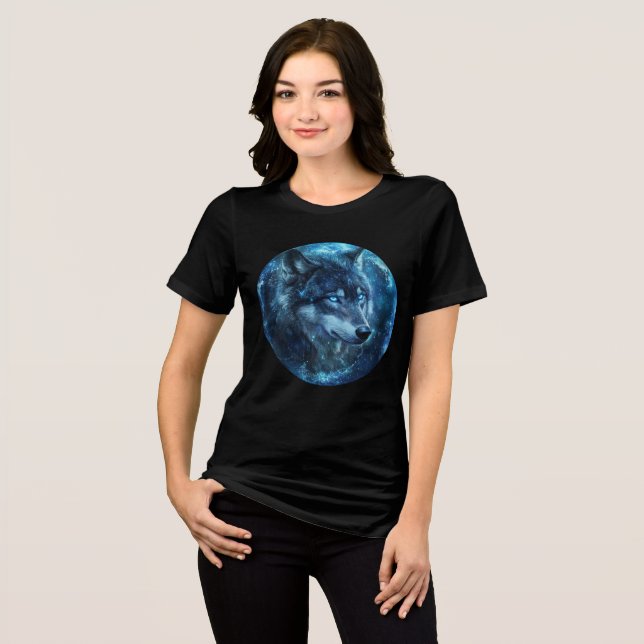 Celestial Blue-Eyed Wolf Wall Art Tri-Blend Shirt (Front Full)