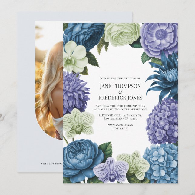 Celestial Blue, Frosted Indigo & Silver Pebble Invitation (Front/Back)