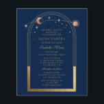 Celestial Blue Gold QR Code Quinceañera Flyer<br><div class="desc">Celestial Blue Gold QR Code Quinceañera Invitations features an elegant gold sun, moon and stars with a golden frame on a blue background. Inside is your custom Quinceañera invitation information. On the reverse add additional information such as your Quinceañera website and QR code. Personalise by editing the text in the...</div>