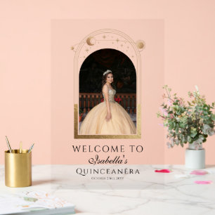 Celestial Blue Gold Quinceañera Welcome Acrylic Sign