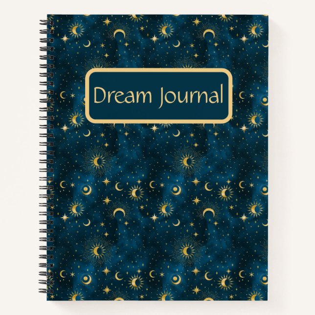 Celestial Blue & Gold Starry Night Dream Journal (Front)