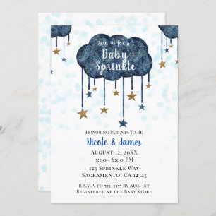 Celestial Blue Gold Stars Baby Sprinkle Shower Inv Invitation