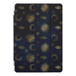 Celestial Blue Gold Sun Moon Stars iPad Pro Cover