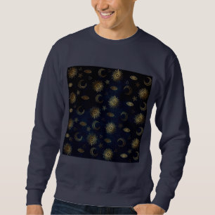 Celestial Blue Gold Sun Moon Stars Sweatshirt