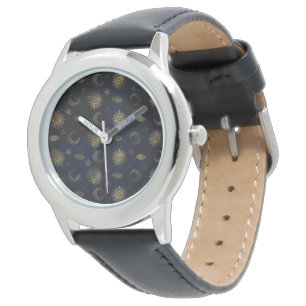 Celestial Blue Gold Sun Moon Stars Watch