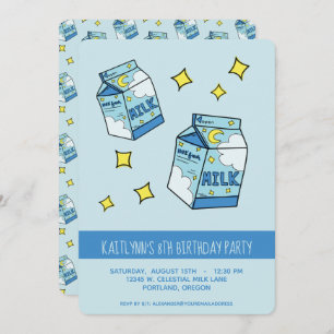 Celestial Blue Milk Birthday Party Invitation