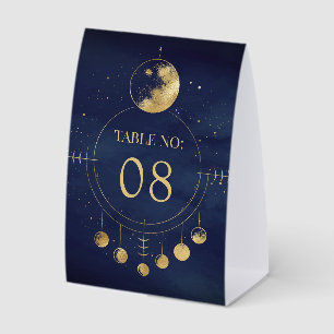 Celestial Blue Moon Phases Wedding Table Number