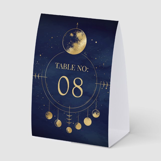Celestial Blue Moon Phases Wedding Table Number (Front)