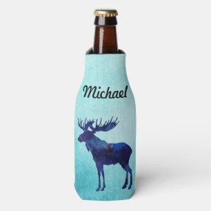 Celestial Blue Moose Silhouette Bottle Cooler