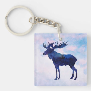 Celestial Blue Moose Silhouette Key Ring