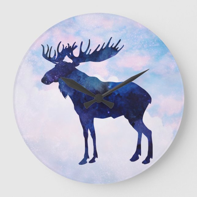 Celestial Blue Moose Silhouette  Large Clock (Front)