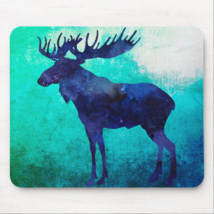 Celestial Blue Moose Silhouette Mouse Pad