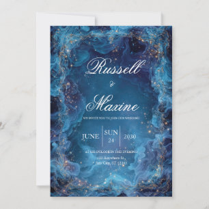 Celestial Blue Nebula Wedding Invitation