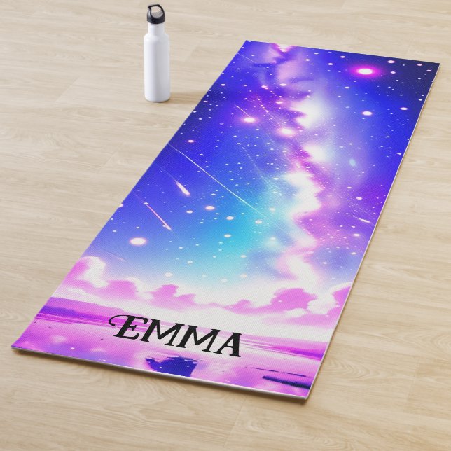 Celestial Blue & Pink Galaxy Custom Name Dual Side Yoga Mat (In Situ)