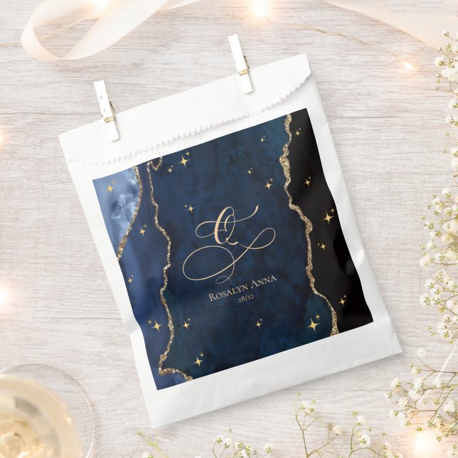  Celestial Blue Quinceanera Midnight Stars Moon  Favour Bag (Clipped)