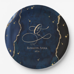 Celestial Blue Quinceanera Midnight Stars Moon Paper Plate