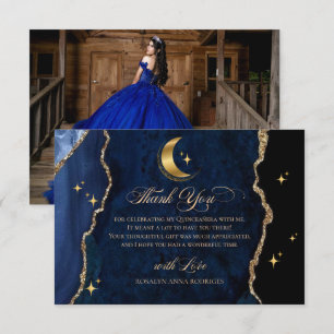 Celestial Blue Quinceanera Midnight Stars Moon Thank You Card