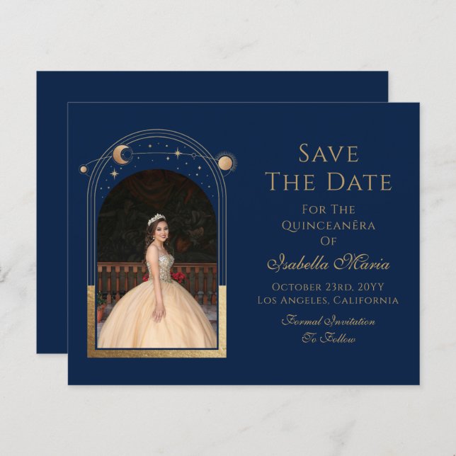 Celestial Blue Save The Date Birthday Quinceanera (Front/Back)