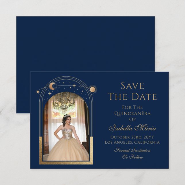 Celestial Blue Save The Date Birthday Quinceanera (Front/Back)