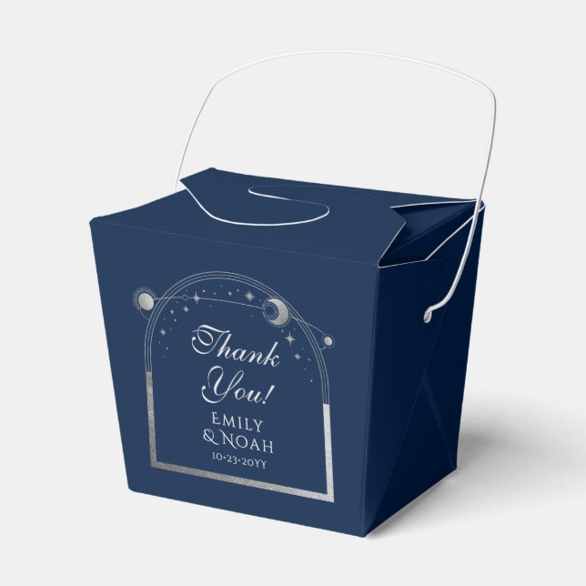 Celestial Blue Silver Sun Moon Stars Wedding Favour Box (Front Side)