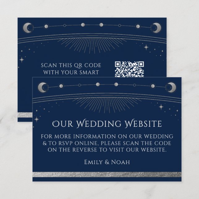 Celestial Blue Silver Wedding Website RSVP QR Code Enclosure Card (Front/Back)