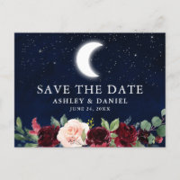 Celestial Blue Sky Moon Stars Floral Save The Date