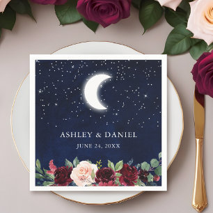 Celestial Blue Sky Moon Stars Floral Wedding Napkin