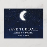 Celestial Blue Sky Moon Stars Save The Date