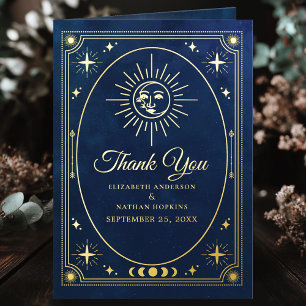 Celestial Blue Tarot Wedding Photo Thank You Foil Greeting Card